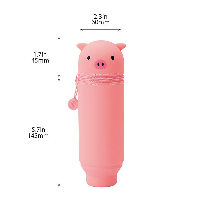 LIHIT LAB Kawaii Japanese Pig Stand Up Pencil Case For School Office College, Cute School Supplies, Animal Pen Holder Pouch Holder Teen Girls, Travel Cosmetics Storage, Artist Pencil Case (A7712-5) - Image 3